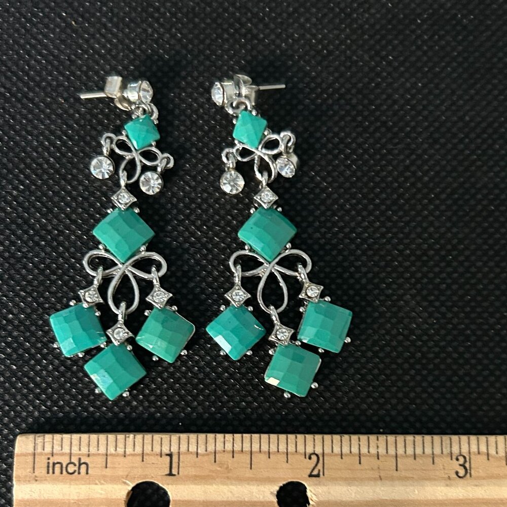 Silver tone Turquoise and Rhinestones Dangle Earring